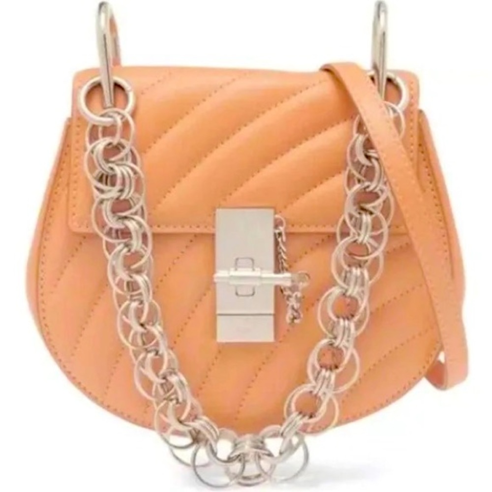 Chloe Mini Bag in Peach with Silver Chain
